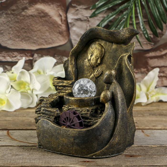 Фонтан полистоун подсветка "Молитва Будды" бронза от 220В 25,5х20,5х17 см