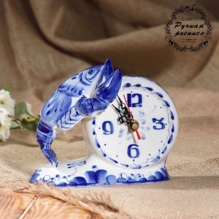 Часы "Рак", гжель, фарфор