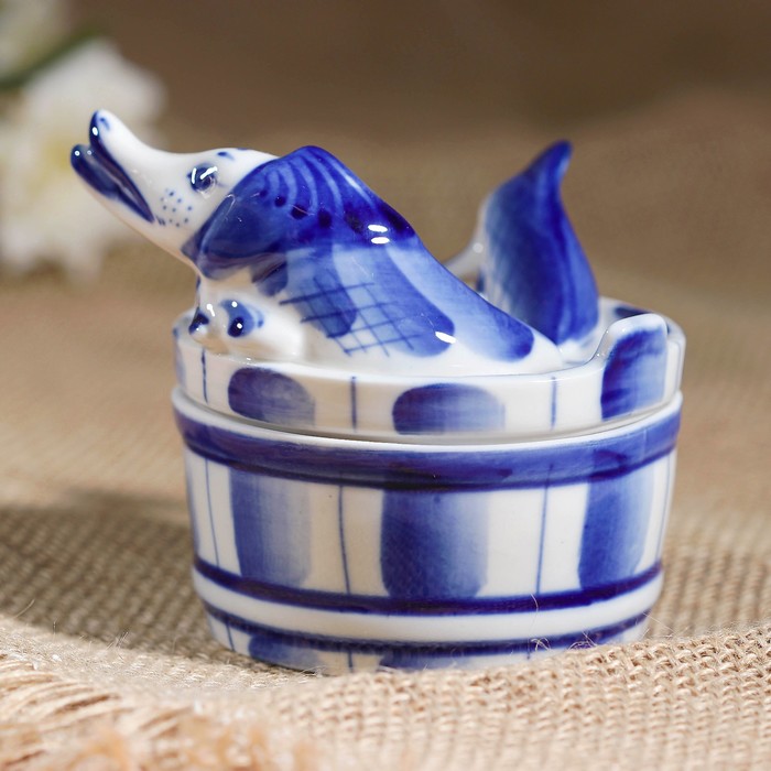 Шкатулка "Щука", гжель, фарфор, 2с