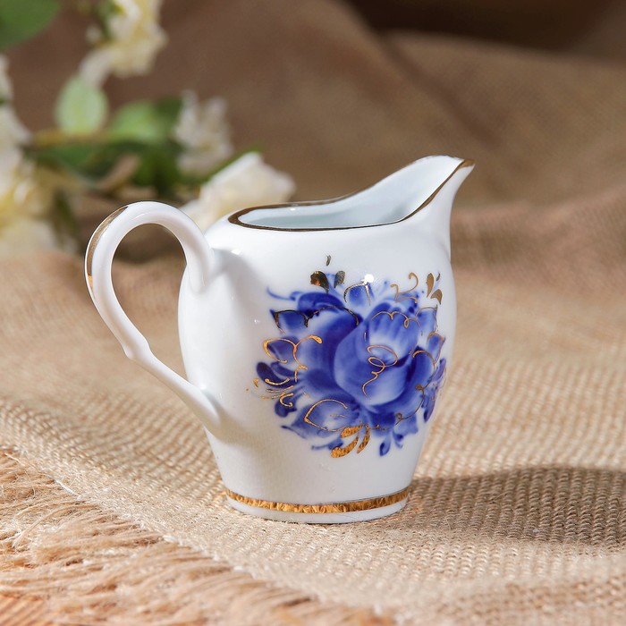 Сливочник "Карамель", гжель с золотом, фарфор, 1с