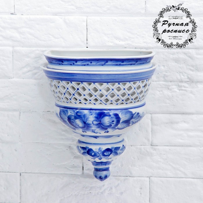 Кашпо &quot;Прелюдия&quot;, сетка, гжель, фарфор, 1с