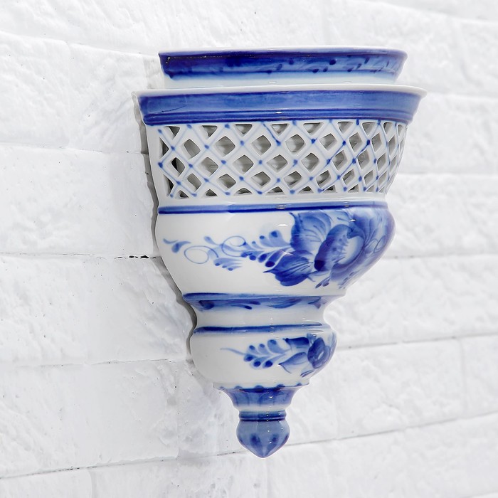 Кашпо "Прелюдия", сетка, гжель, фарфор, 1с