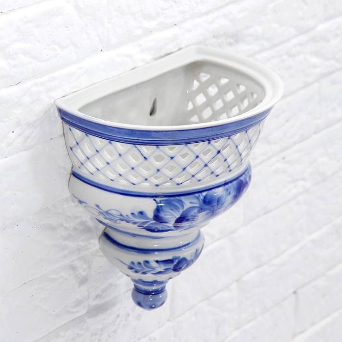 Кашпо "Прелюдия", сетка, гжель, фарфор, 1с
