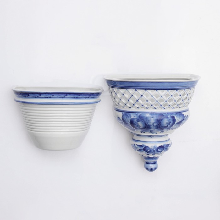 Кашпо "Прелюдия", сетка, гжель, фарфор, 1с