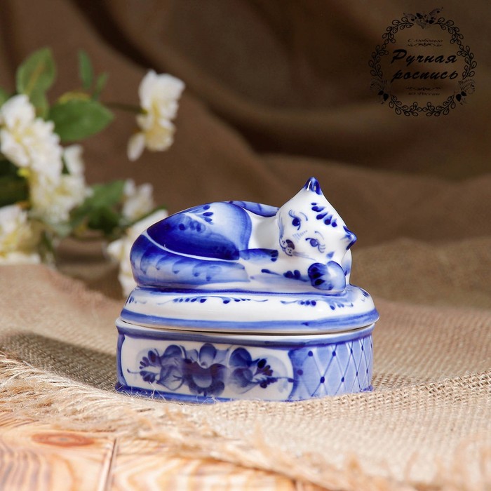 Шкатулка "Дрёма", гжель, фарфор, 2с