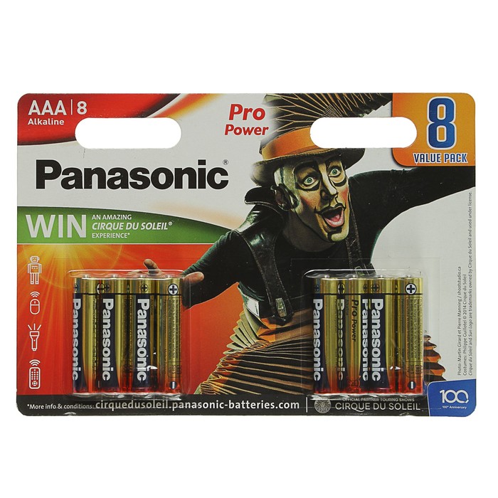 Батарейка алкалиновая Panasonic Pro Power, Цирк дю Солей, ААА, LR3-8BL, блистер, 8 шт