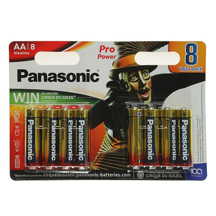Батарейка алкалиновая Panasonic Pro Power, Цирк дю Солей, АА, LR6-8BL, блистер, 8 шт