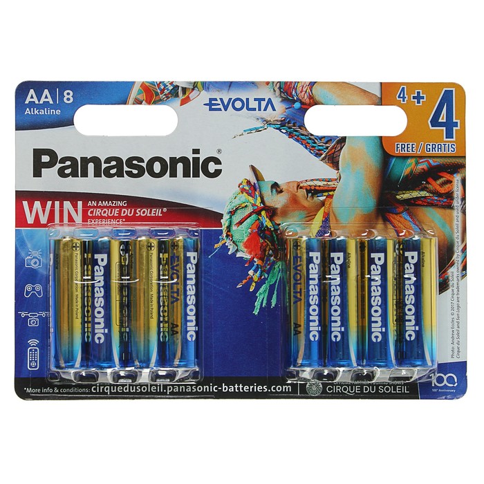 Батарейка алкалиновая Panasonic Evolta, Цирк дю Солей, АА, LR6-8BL, блистер, 8 шт