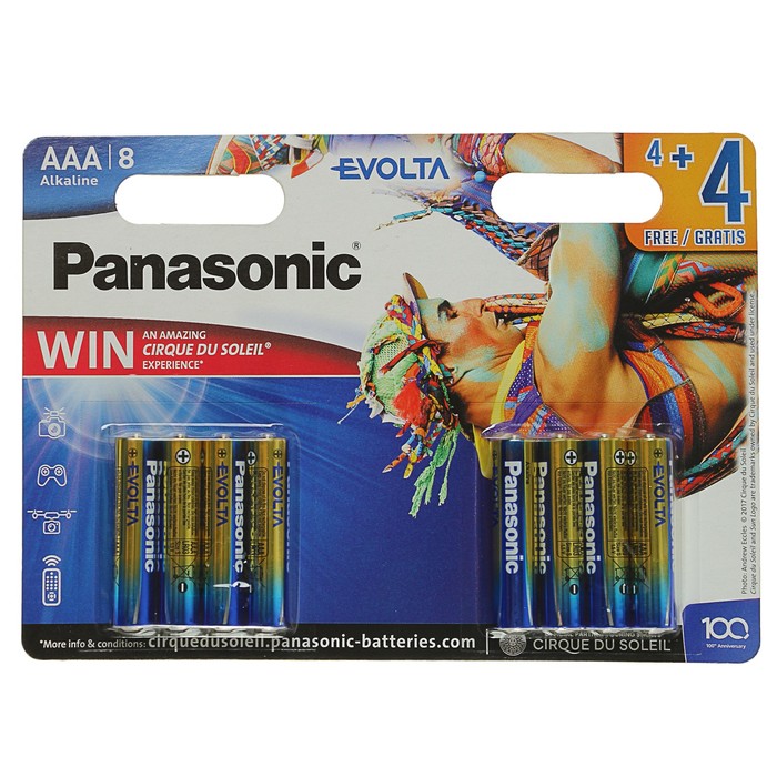 Батарейка алкалиновая Panasonic Evolta, Цирк дю Солей, ААА, LR3-8BL, блистер, 8 шт