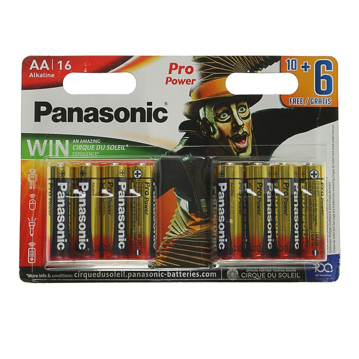 Батарейка алкалиновая Panasonic Pro Power, Цирк дю Солей, АА, LR6-16BL, блистер, 16 шт
