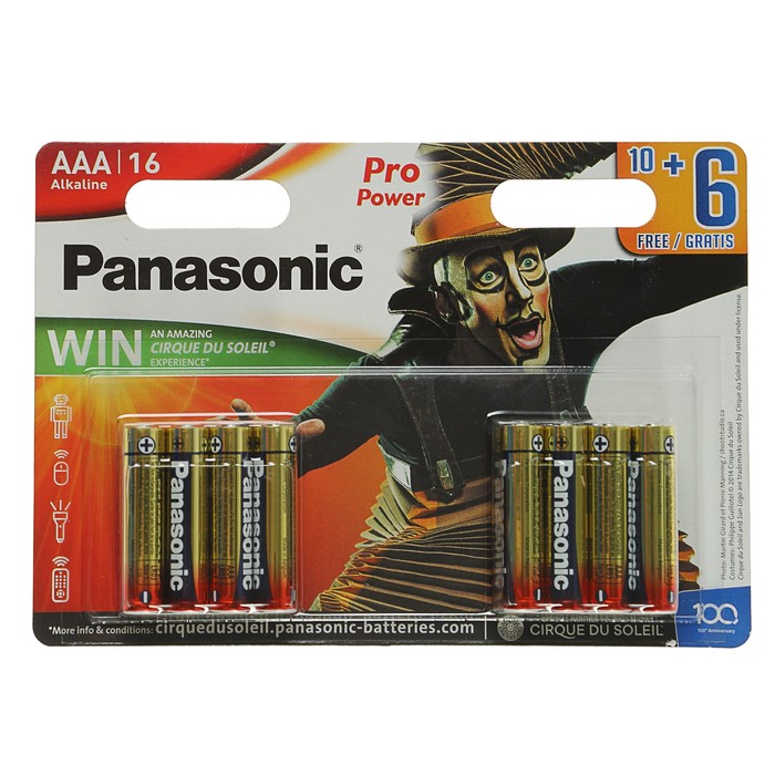 Батарейка алкалиновая Panasonic Pro Power, Цирк дю Солей, ААА, LR3-16BL, блистер, 16 шт