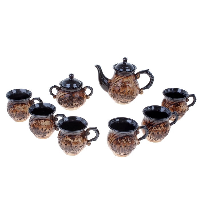 Набор чайный "Арго" лепка, чайник 0,87 л, сахарница 0,5 л, кружки 0,3 л