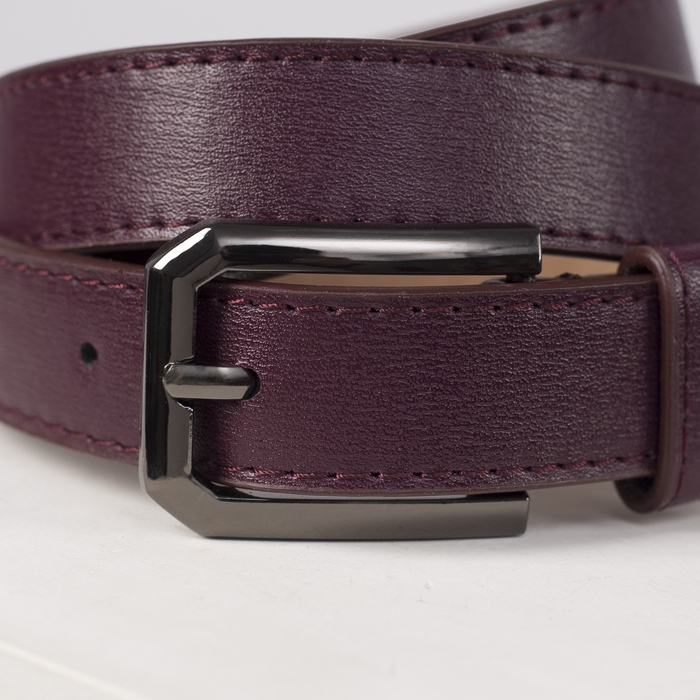 Ремень женский, 2 строчки, пряжка тёмный металл, ширина - 2,3 см, цвет чёрный