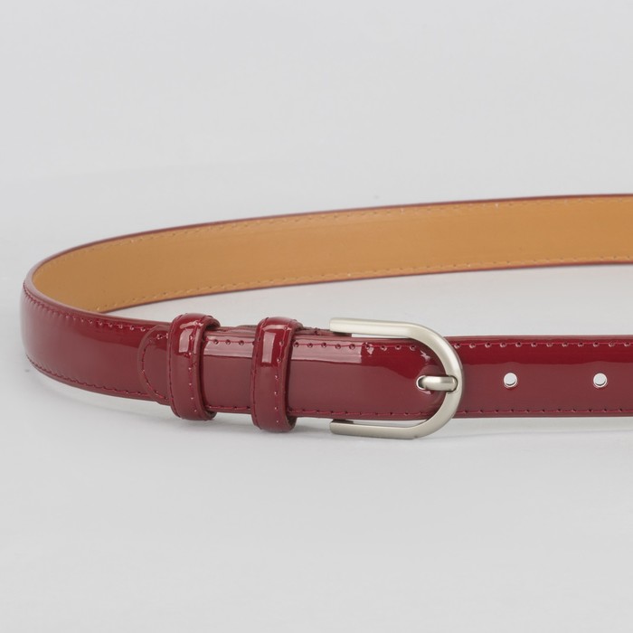 Ремень женский, 2 строчки, пряжка металл, ширина - 2,3 см, цвет бордовый
