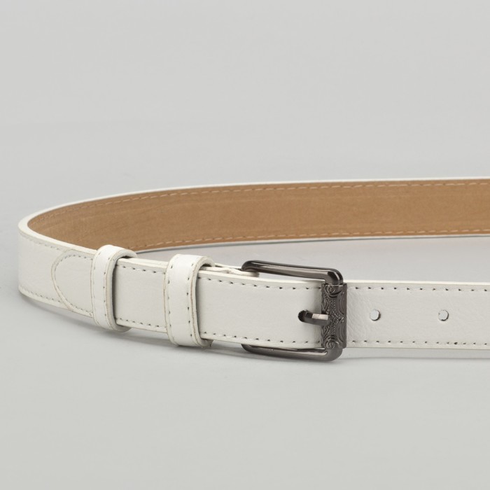 Ремень женский, джинс, 2 строчки, пряжка тёмный металл, ширина - 2,3 см, цвет белый