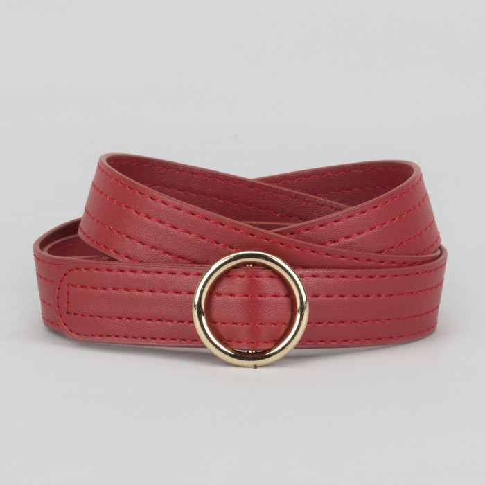 Ремень женский, 4 строчки, пряжка золото, ширина - 2,5 см, цвет красный