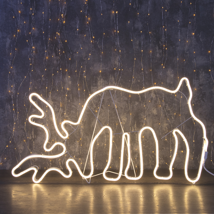 Фигура из неона "Олень на водопое", 85 х 50 см, 5 метра, 600 LED, 220 В, ТЁПЛЫЙ БЕЛЫЙ