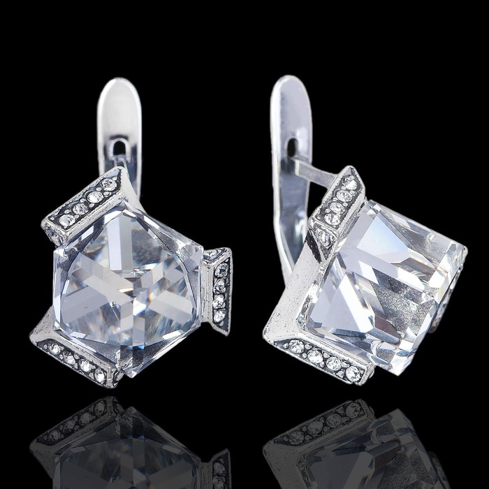 Серьги "Памир", цвет белый в чернёном серебре