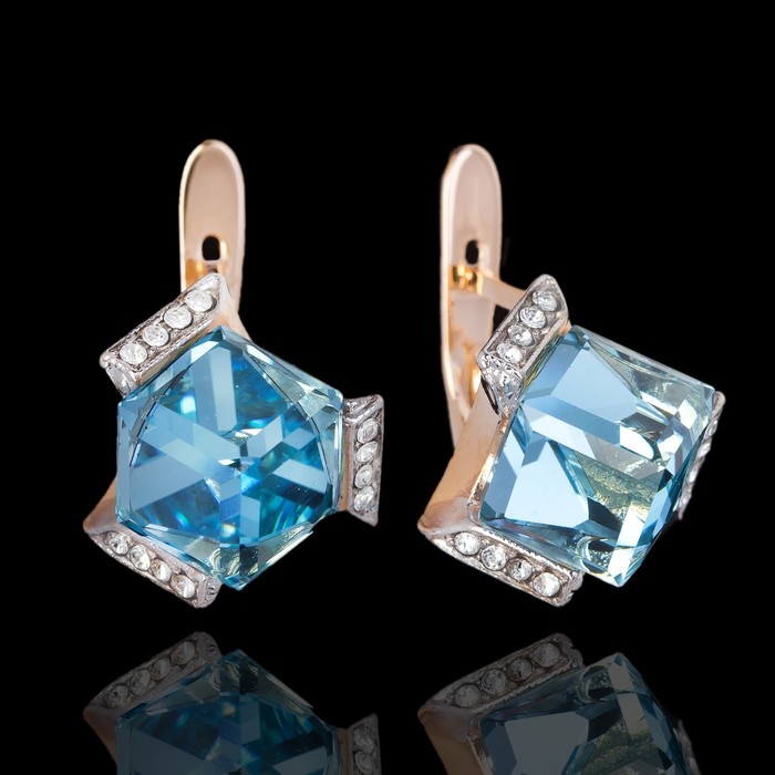 Серьги "Памир", цвет голубой в золоте