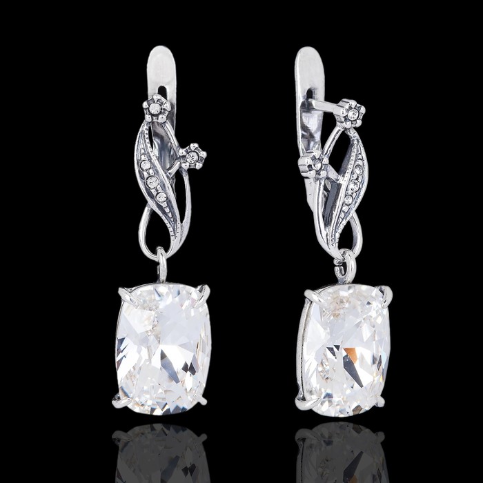 Серьги "Регина", цвет белый в чернёном серебре