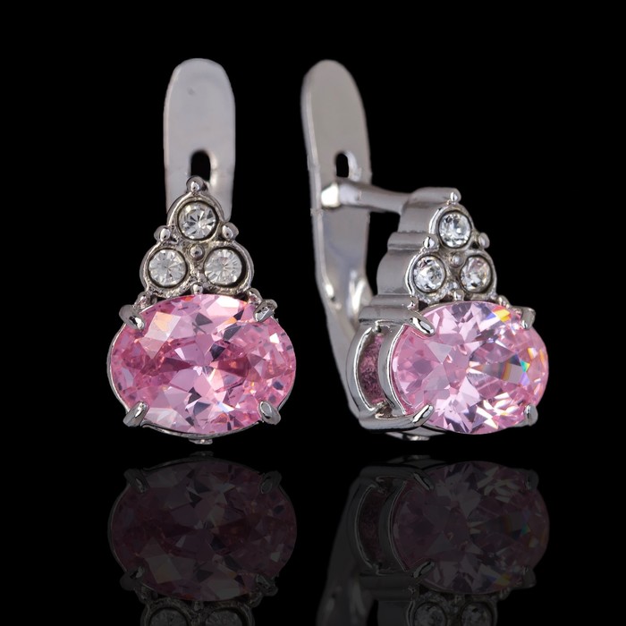 Серьги "Увертюра", цвет розовый в серебре