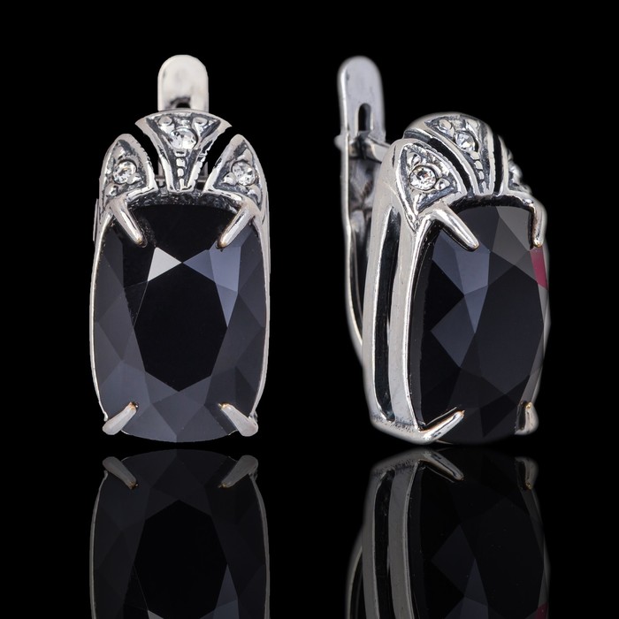 Серьги "Гололед", цвет чёрный в чернёном серебре