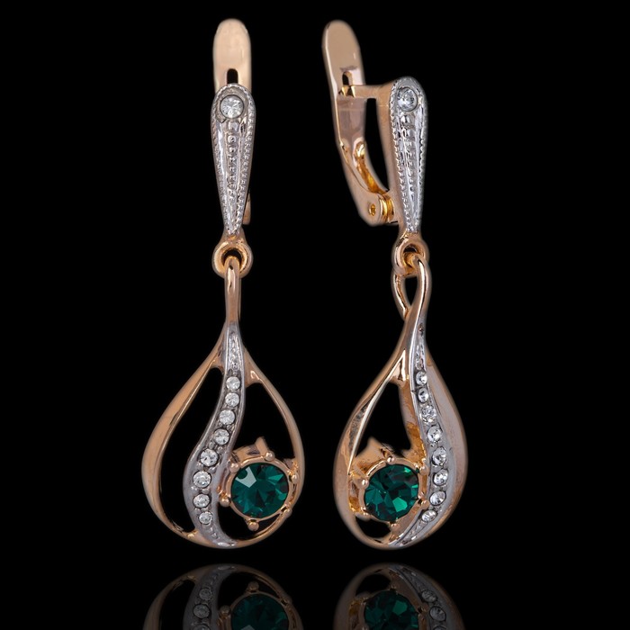 Серьги "Торфи", цвет зелёный в золоте