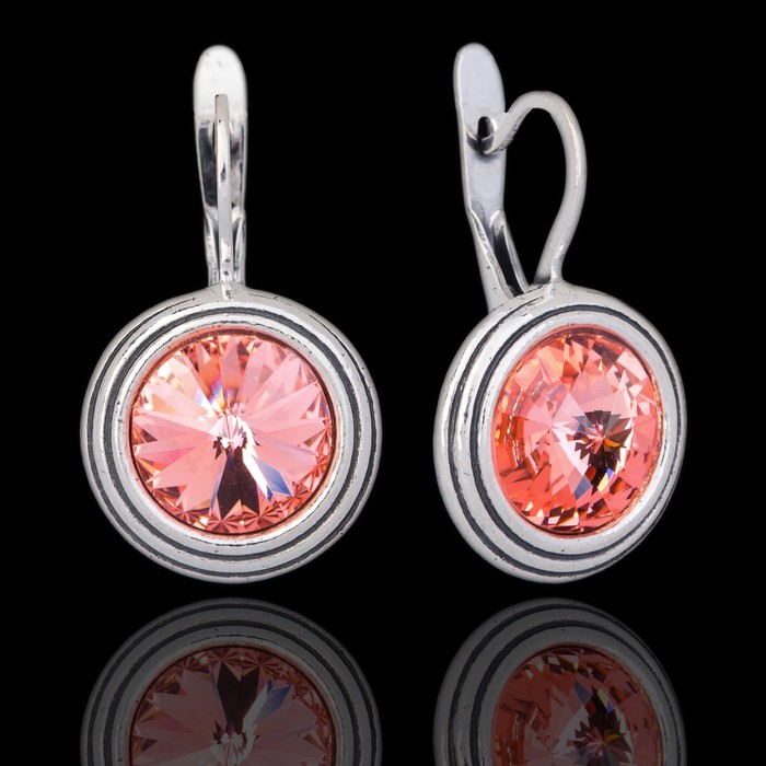 Серьги "Эмбаси", цвет персиковый в чернёном серебре