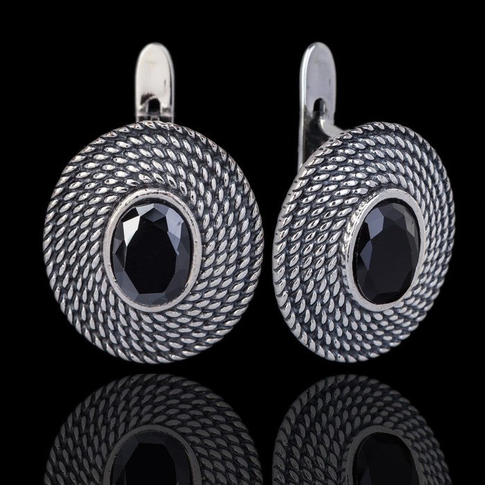 Серьги "Алтея", цвет чёрный в чернёном серебре