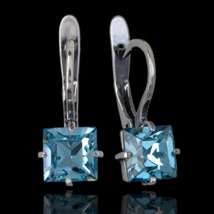 Серьги "Ларен SW", цвет голубой в чернёном серебре