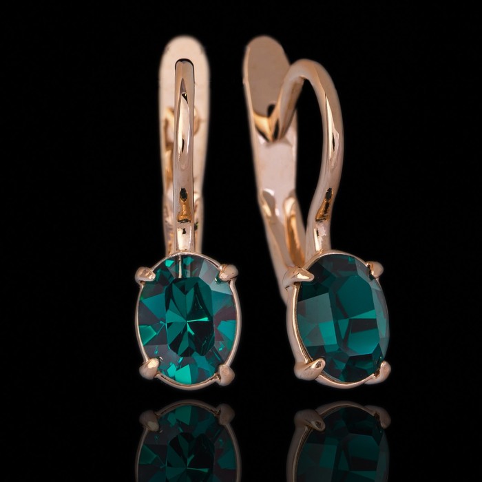 Серьги "Триса SW", цвет тёмно-зелёный в золоте
