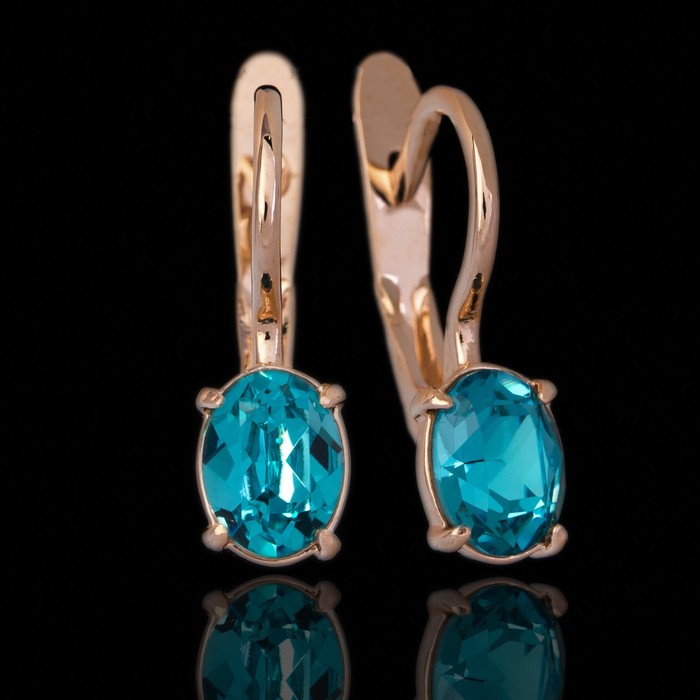 Серьги "Триса SW", цвет зелёно-голубой в золоте