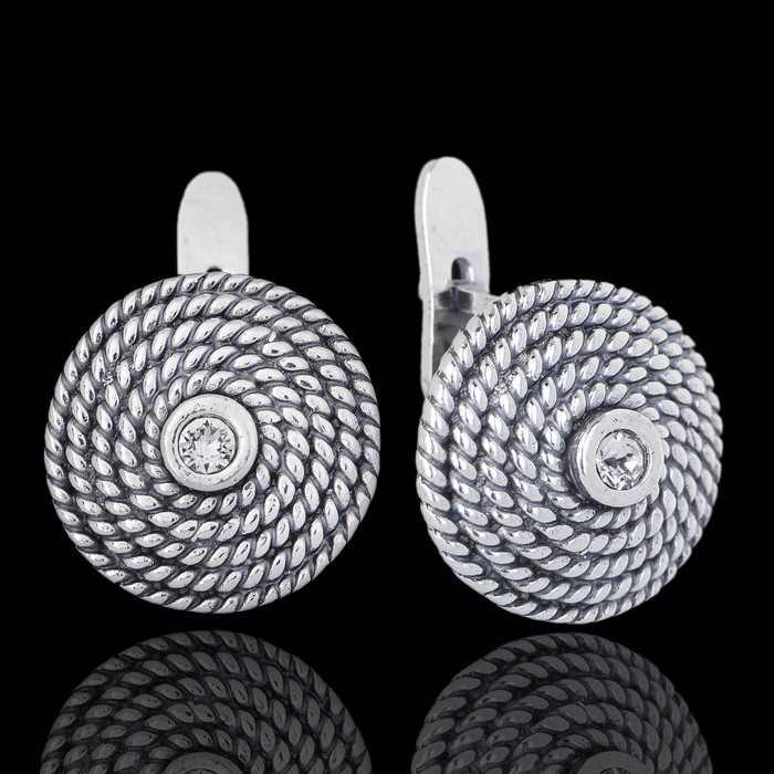 Серьги "Фивы", цвет белый в чернёном серебре