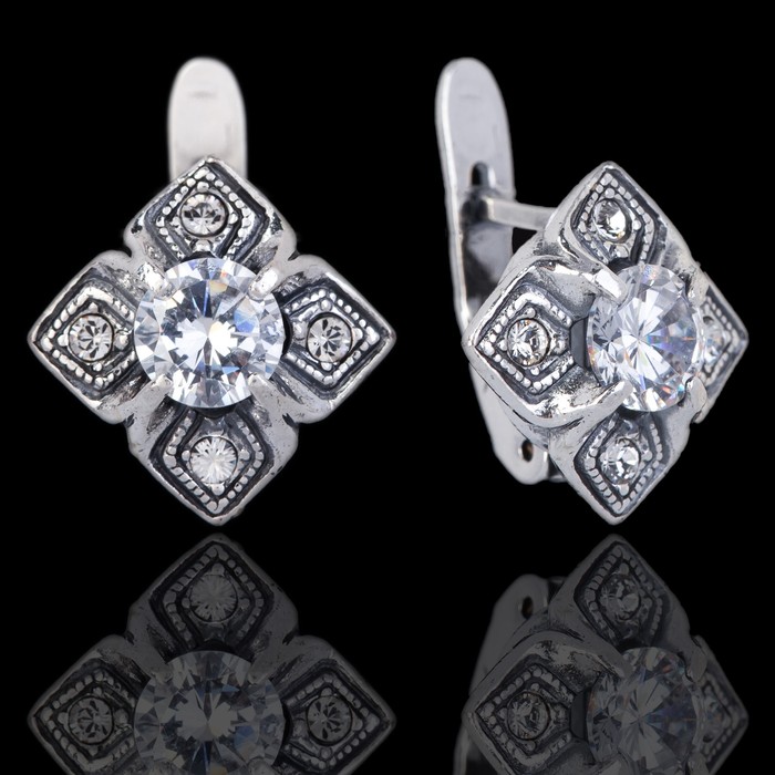 Серьги "Вильямса", цвет белый в чернёном серебре