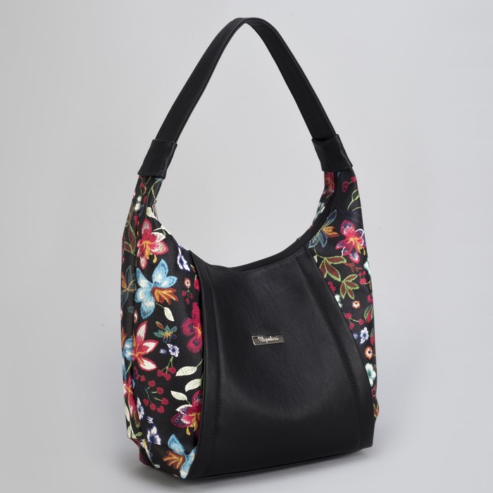 Сумка женская «Цветы», отдел на молнии, цвет чёрный