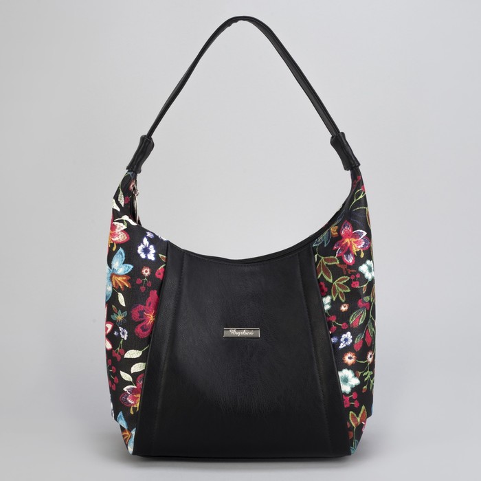 Сумка женская «Цветы», отдел на молнии, цвет чёрный