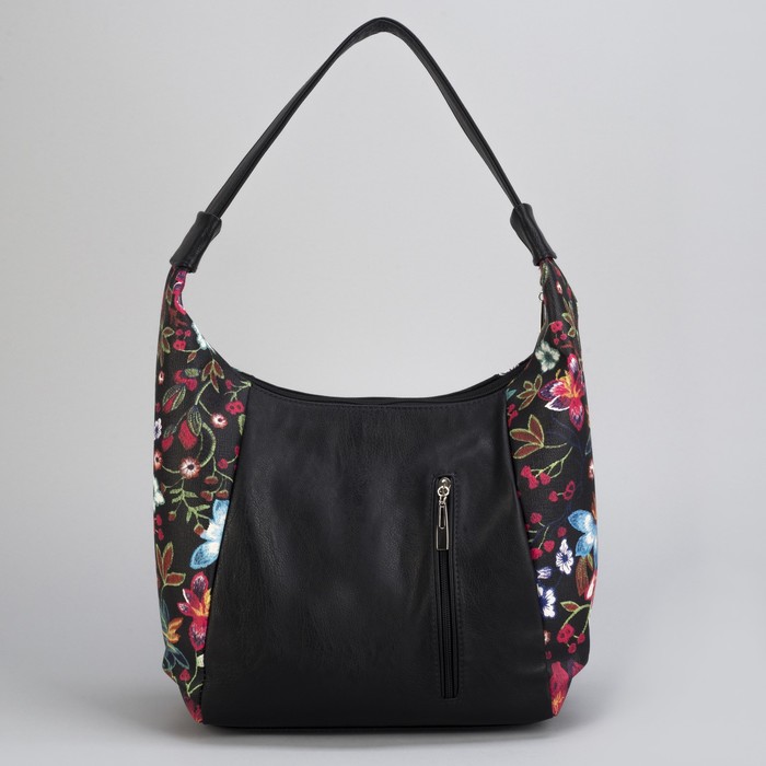 Сумка женская «Цветы», отдел на молнии, цвет чёрный