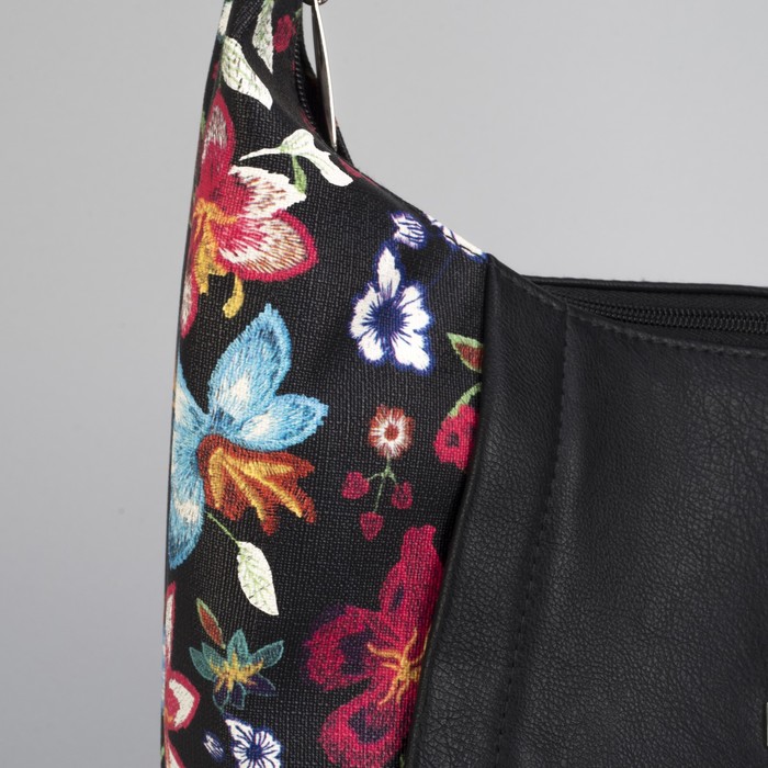 Сумка женская «Цветы», отдел на молнии, цвет чёрный