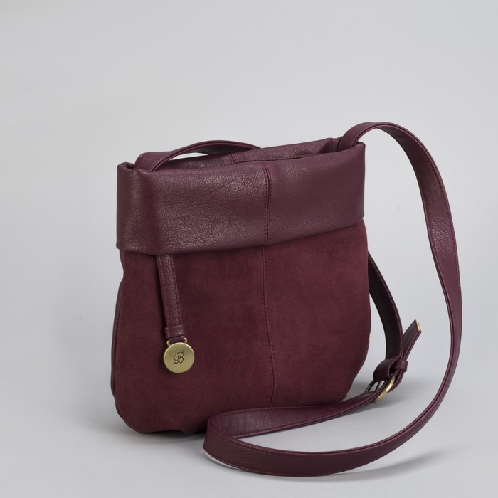 Сумка женская, замша, отдел с перегородкой на молнии, наружный карман, регулируемый ремень, цвет бордовый