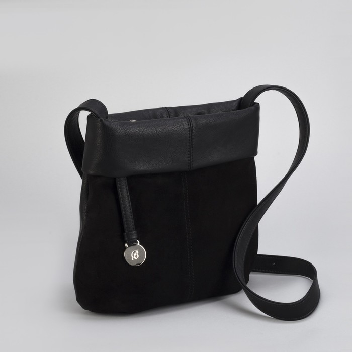 Сумка женская, замша, отдел с перегородкой на молнии, наружный карман, регулируемый ремень, цвет чёрный