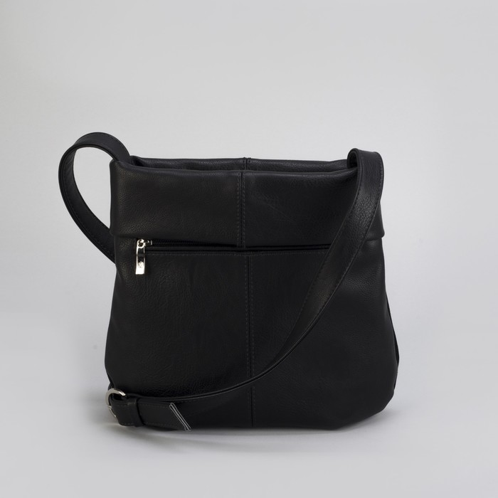 Сумка женская, замша, отдел с перегородкой на молнии, наружный карман, регулируемый ремень, цвет чёрный