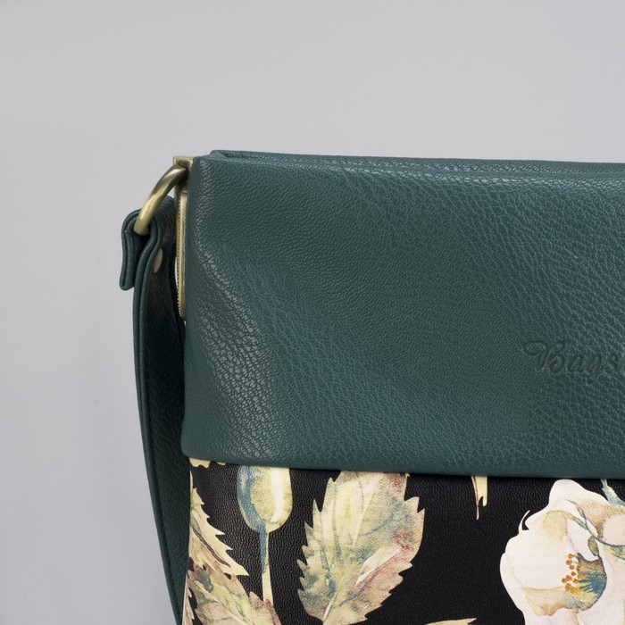 Сумка женская «Цветы», 1 отдел на молнии, наружный карман, регулируемый ремень, цвет морской/бежевый