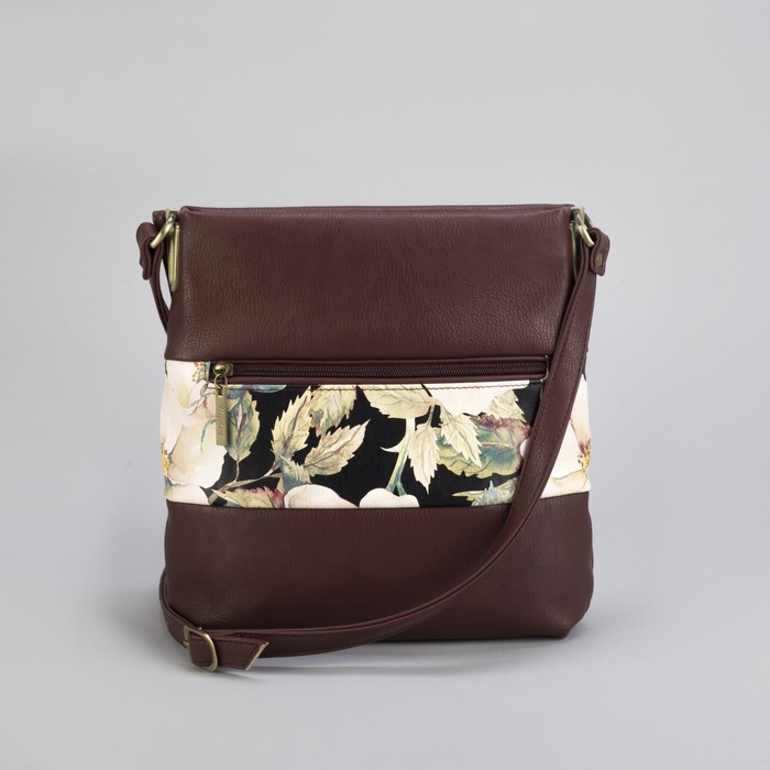 Сумка женская «Цветы», 1 отдел на молнии, наружный карман, регулируемый ремень, цвет бордовый