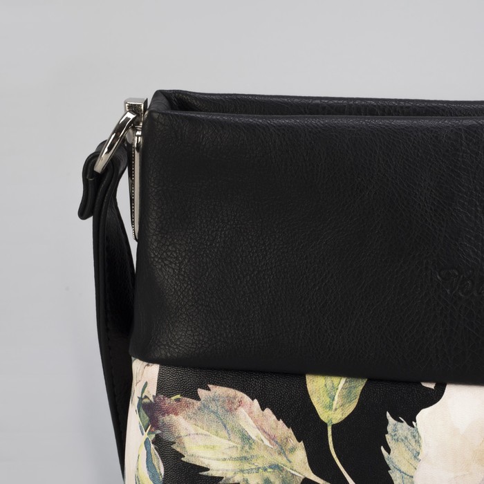 Сумка женская «Цветы», 1 отдел на молнии, наружный карман, регулируемый ремень, цвет чёрный/бежевый