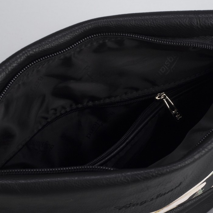 Сумка женская «Цветы», 1 отдел на молнии, наружный карман, регулируемый ремень, цвет чёрный/бежевый