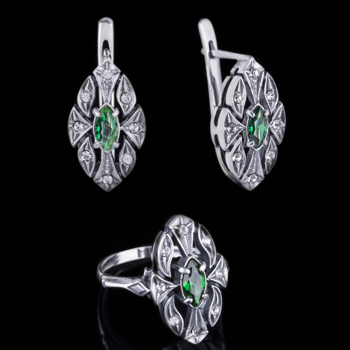 Гарнитур "Маркиза", размер 19, цвет зеленый в черненом серебре