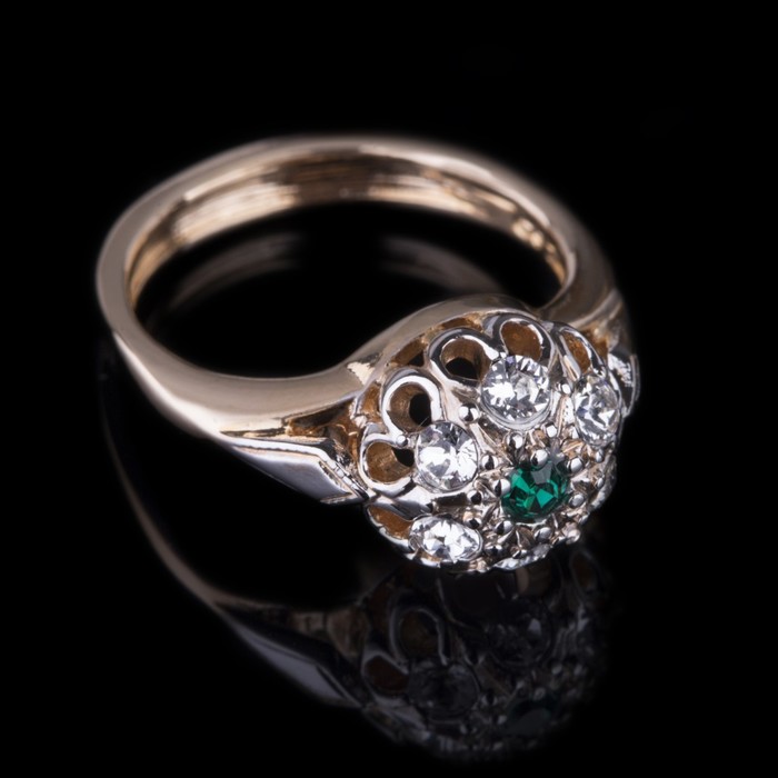 Гарнитур 2 предмета: серьги, кольцо "Малинка", размер 18, цвет зелёный в золоте