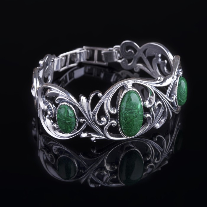 Браслет "Монферран", цвет зелёный в чернёном серебре