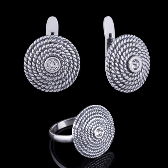 Гарнитур "Фивы", размер 17, цвет белый в чернёном серебре