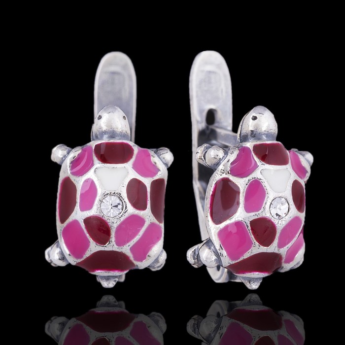 Серьги "Черепашки", цвет розовый в чернёном серебре
